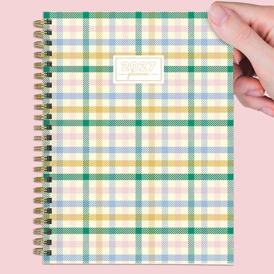 2027 Pastel Plaid Medium Weekly Monthly Planner